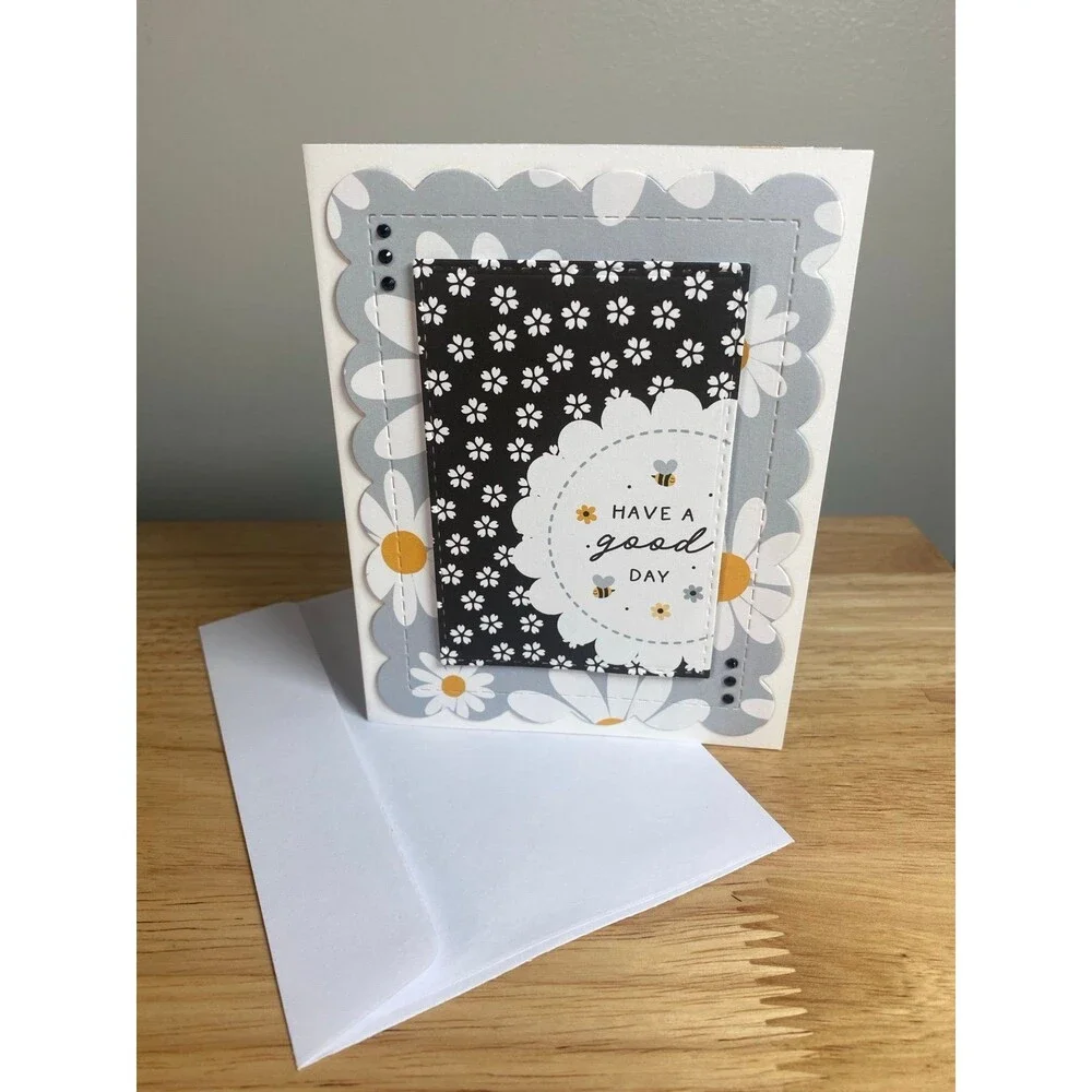 Bee & Flowers Greeting Card – Handmade A2 Card – All Occasion Blank Card